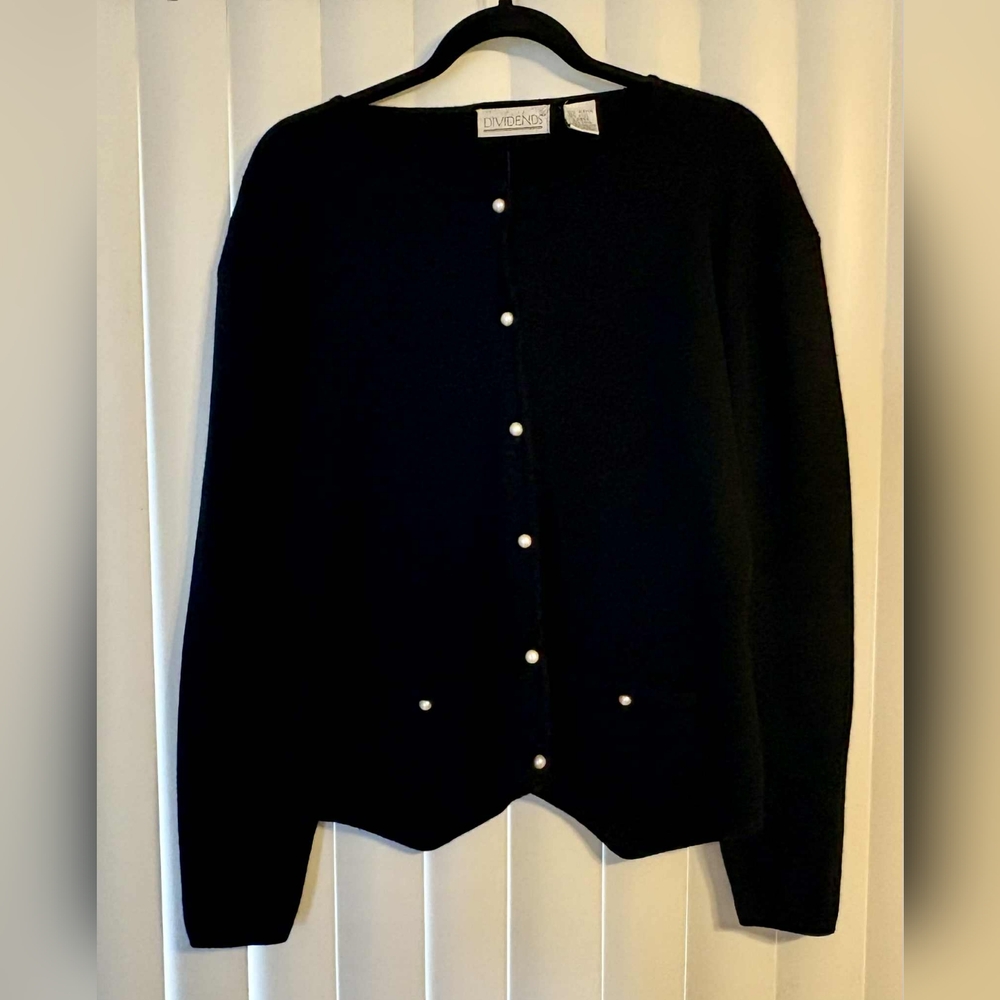 Elegant Black Cardigan with Pearl Accents